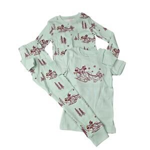Disney Pajama Set 3 Piece Kids 4T Green Mickey Minnie Pluto Christmas Winter NEW